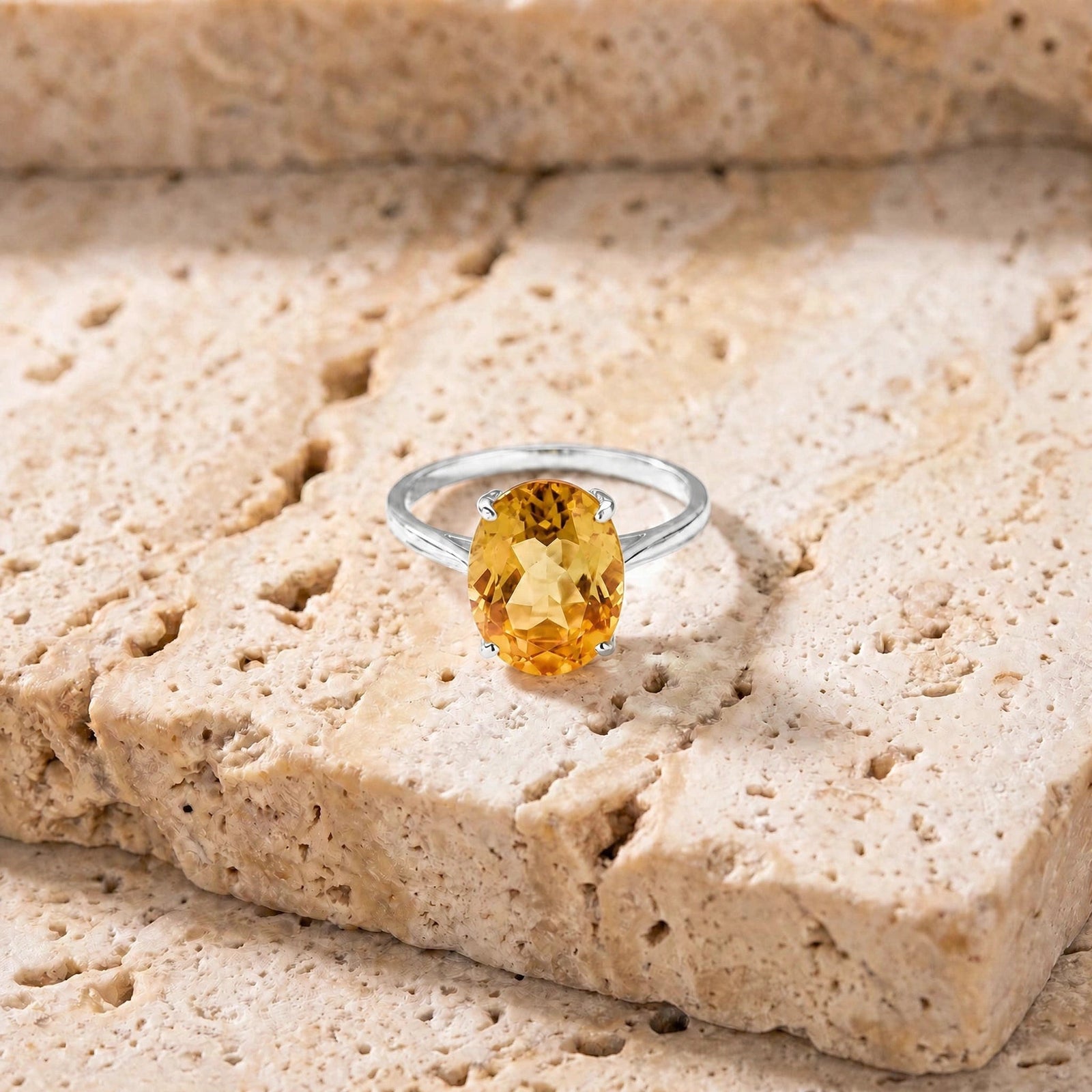 White Gold Rose Ring Citrine 10K — Elisa