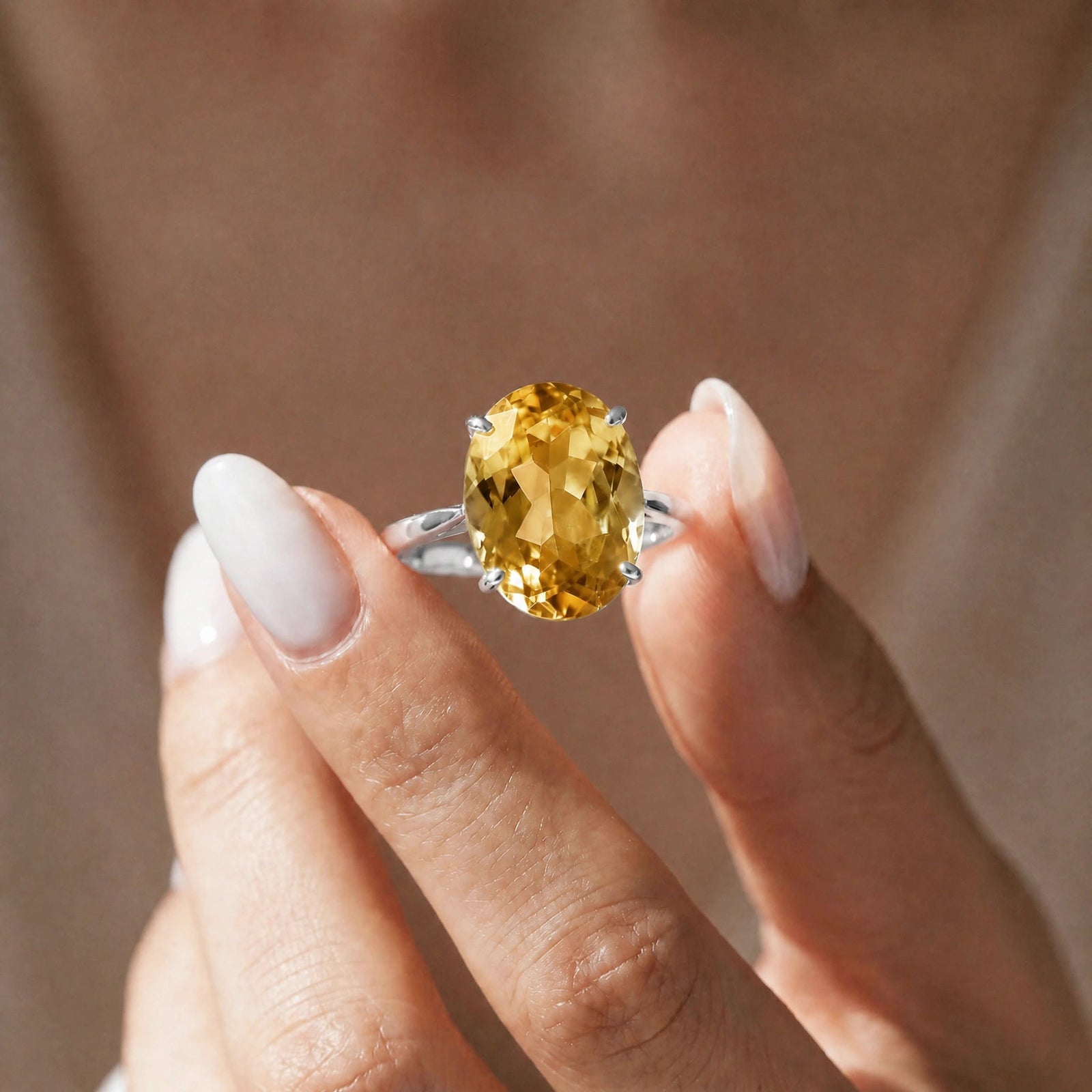 White Gold Rose Ring Citrine 10K — Elisa