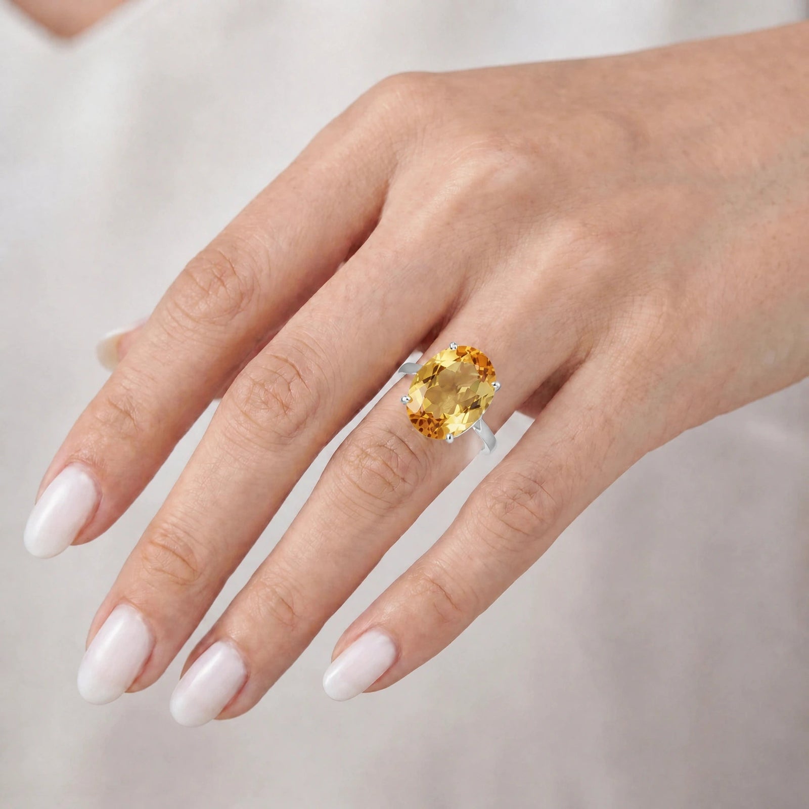 White Gold Rose Ring Citrine 10K — Elisa