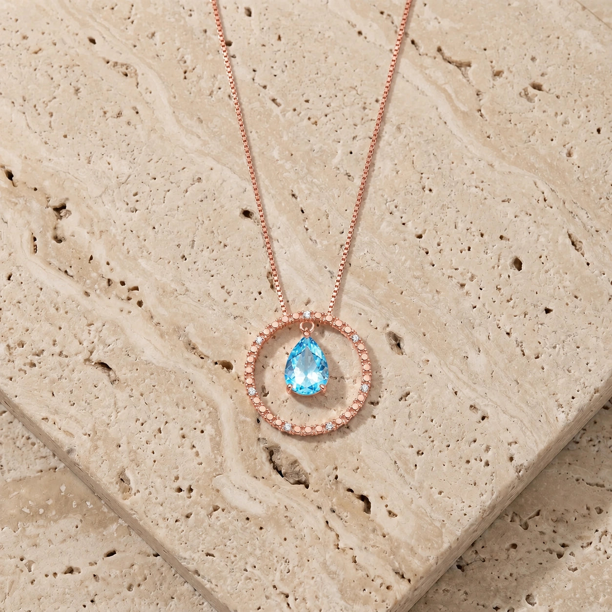 Rose Gold Blue Topaz & Diamond — Arnalda