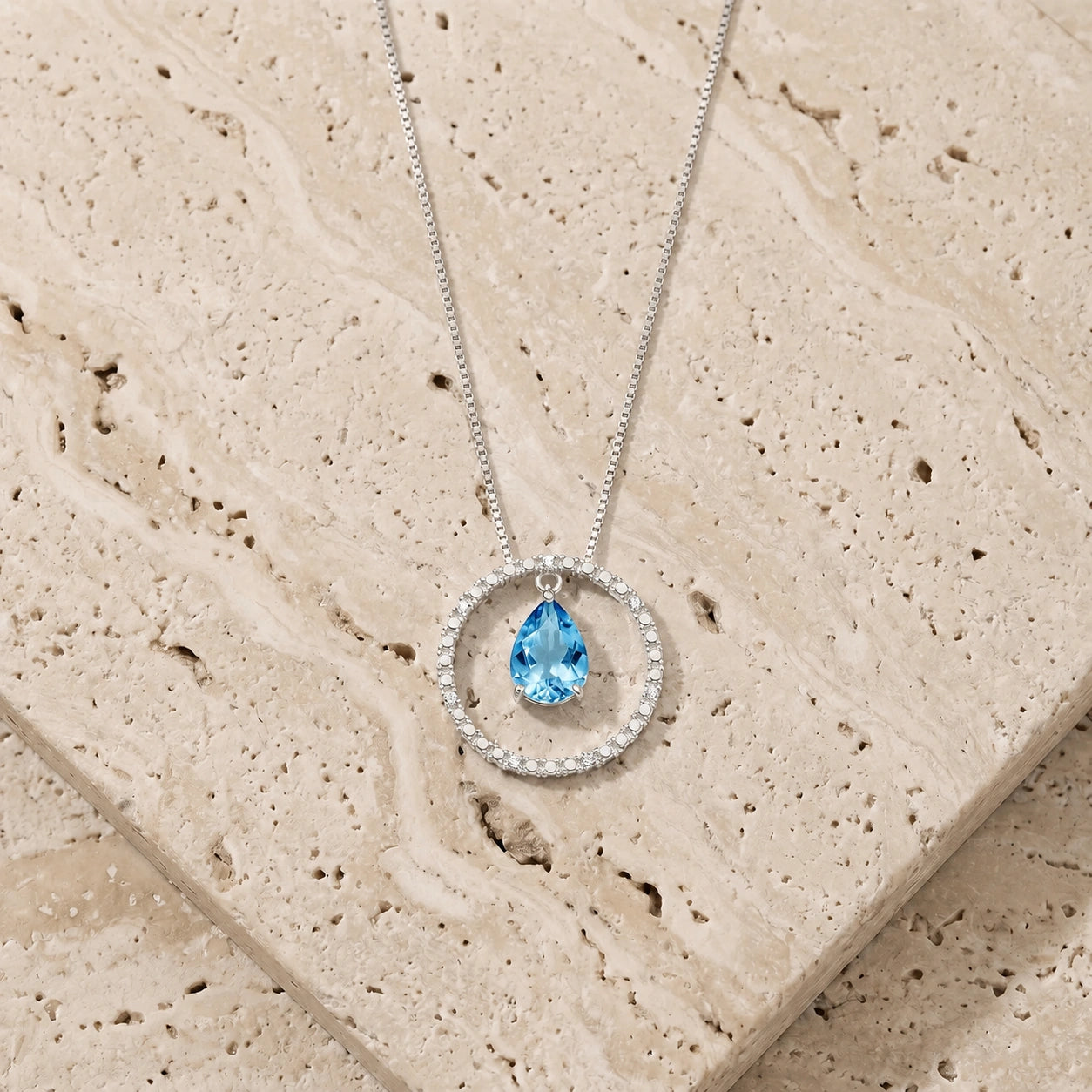 White Gold Blue Topaz & Diamond — Arnalda