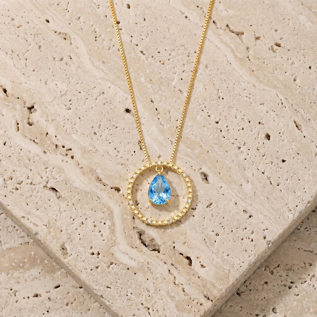 Yellow Gold Blue Topaz & Diamond — Arnalda