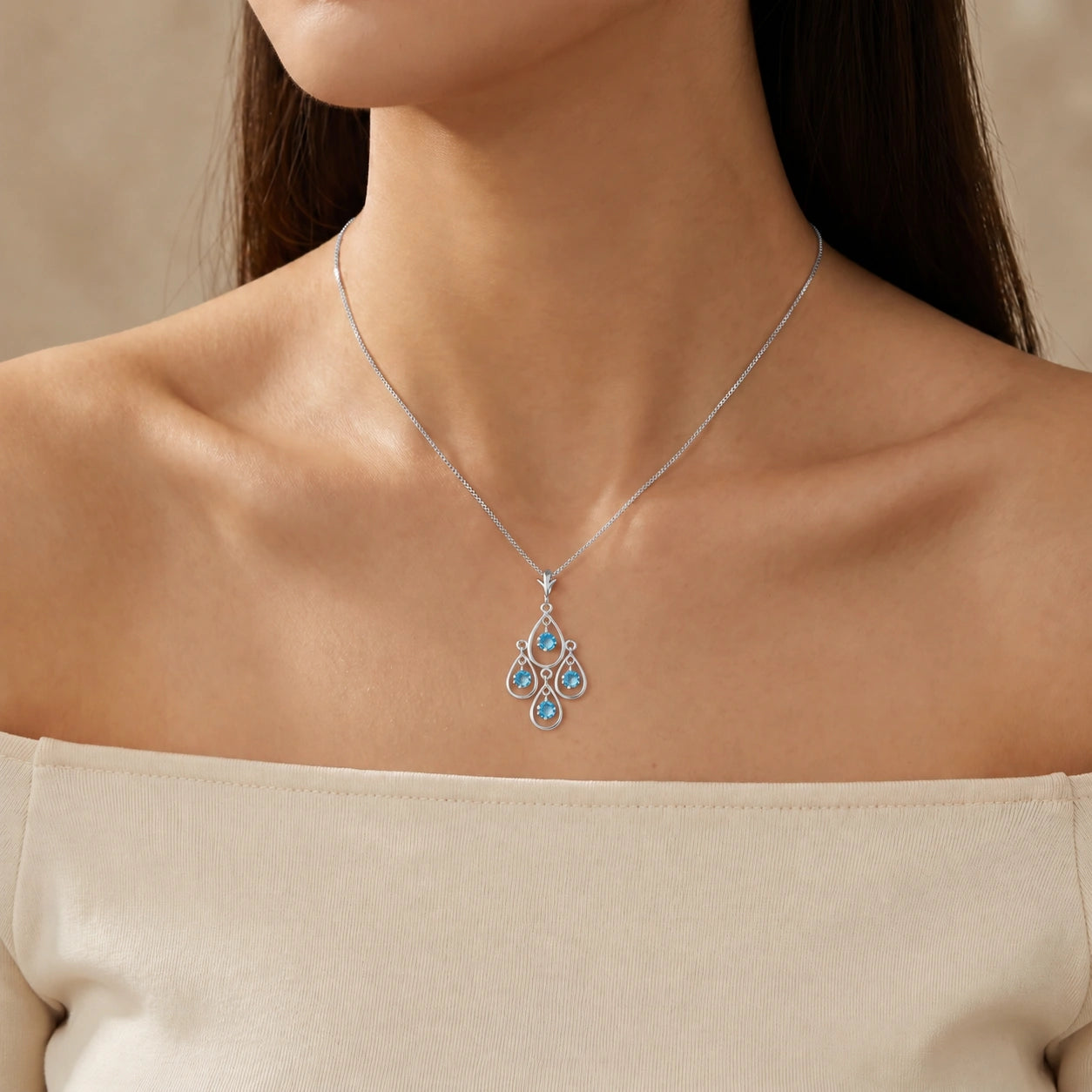 White Gold Vintage Necklace Blue Topaz 10K — Elisabetta
