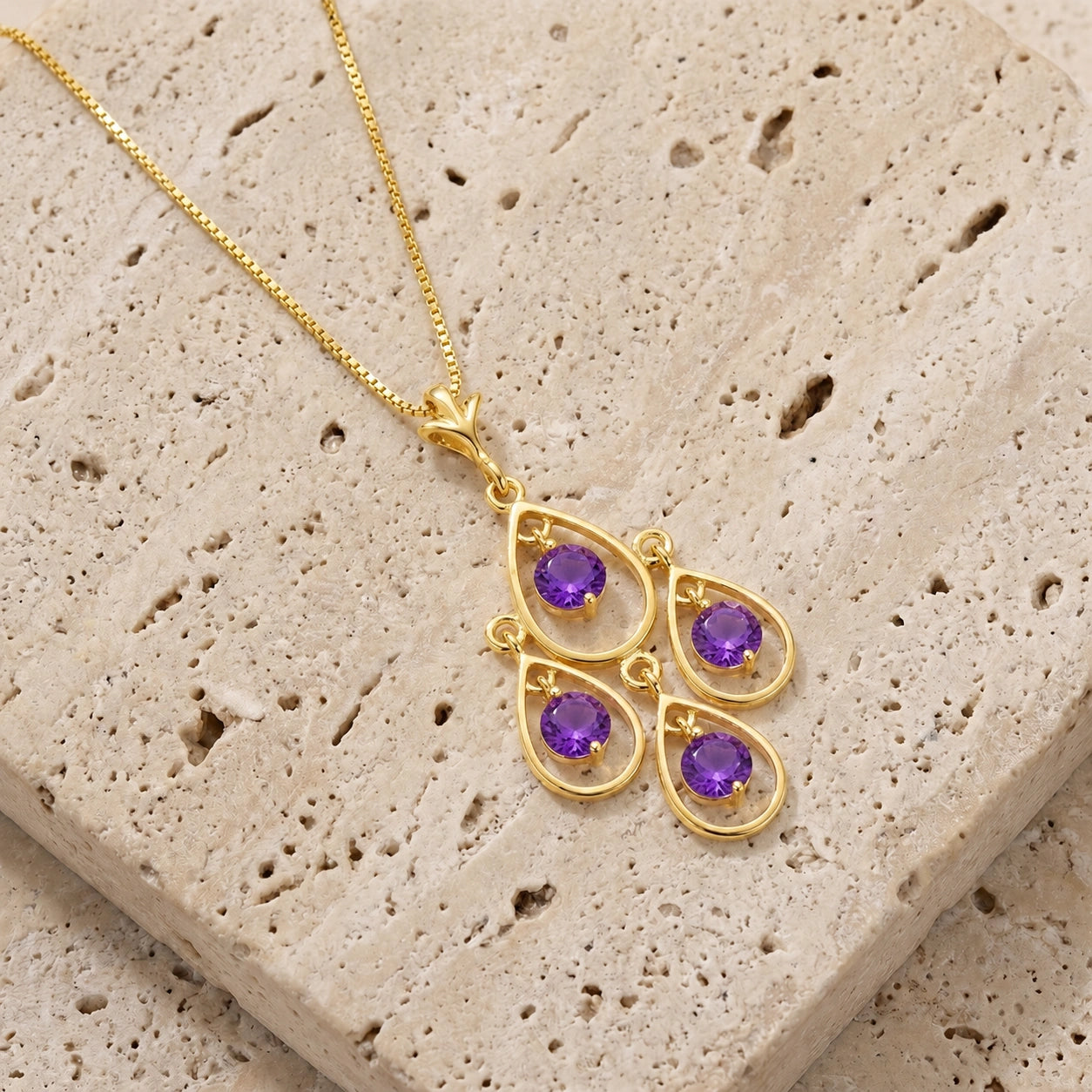 Yellow Gold Vintage Necklace Amethyst 10K — Elisabetta
