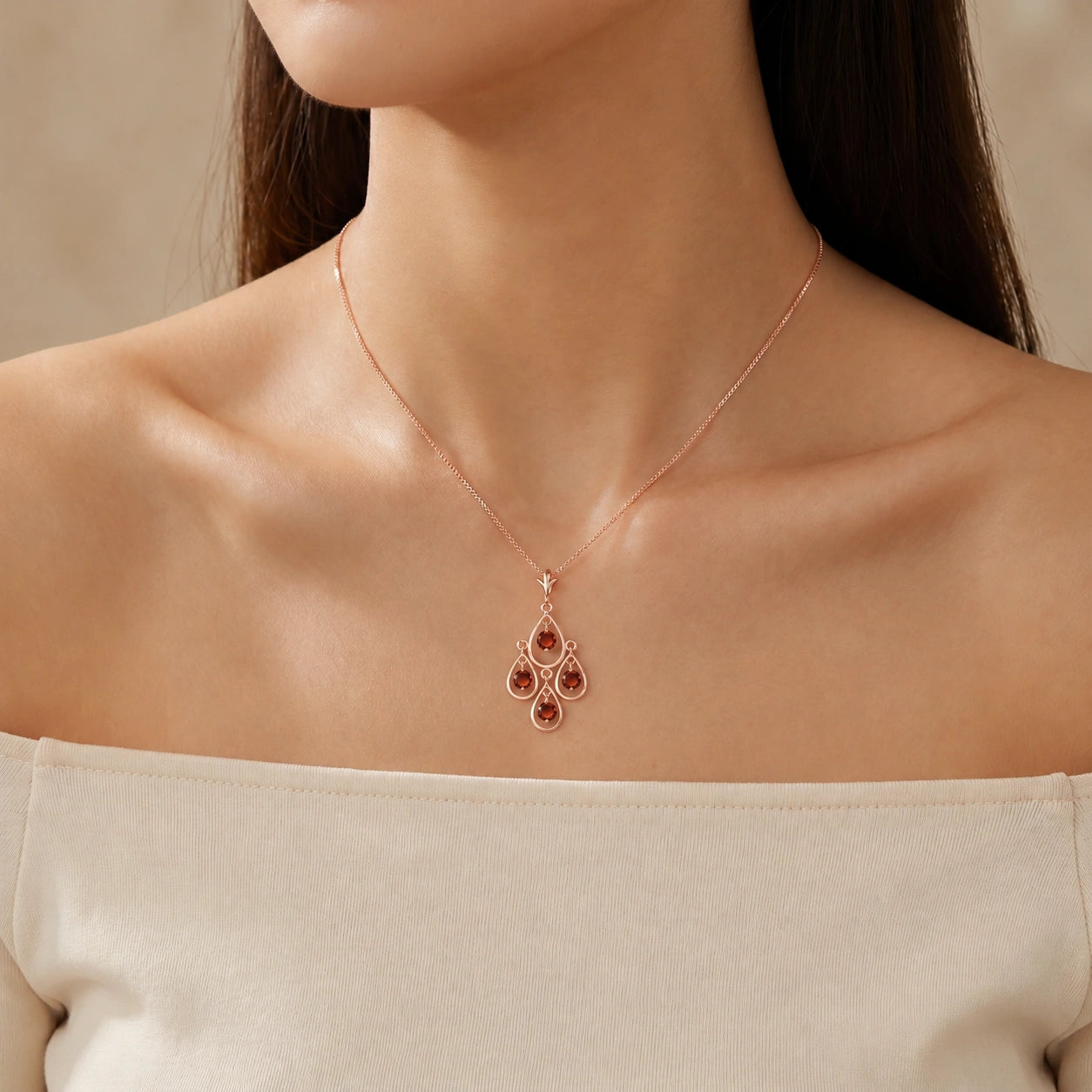 Rose Gold Vintage Necklace Garnet 10K — Elisabetta