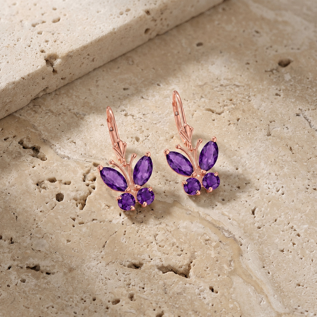 Rose Gold Aura Earrings Amethyst 10K — Luciana