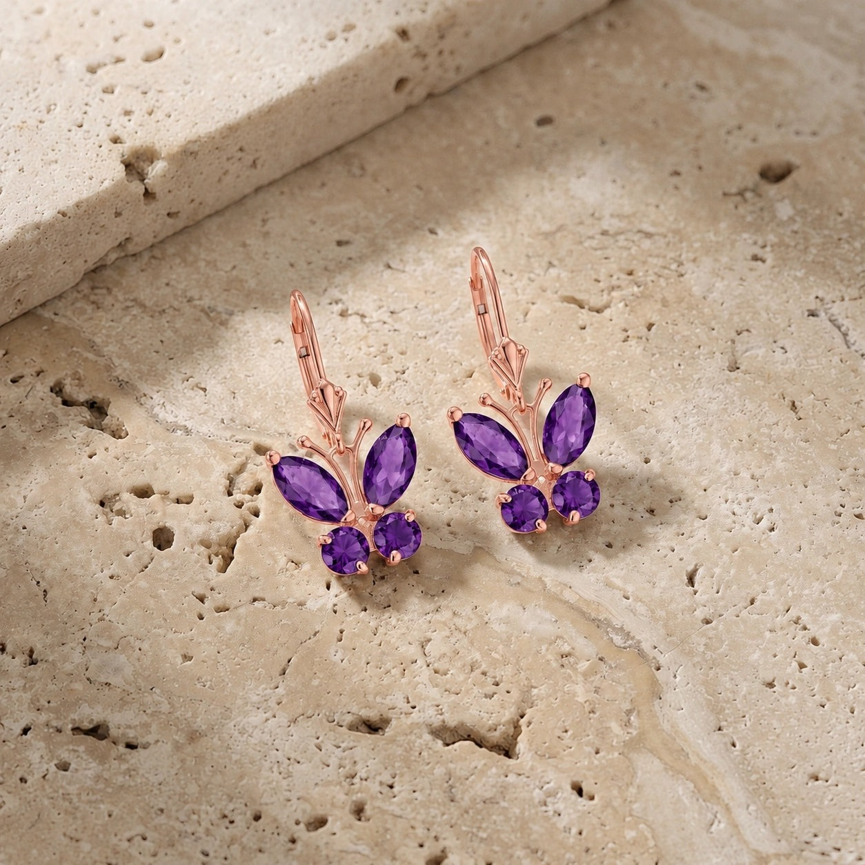 Rose Gold Aura Earrings Amethyst 10K — Luciana