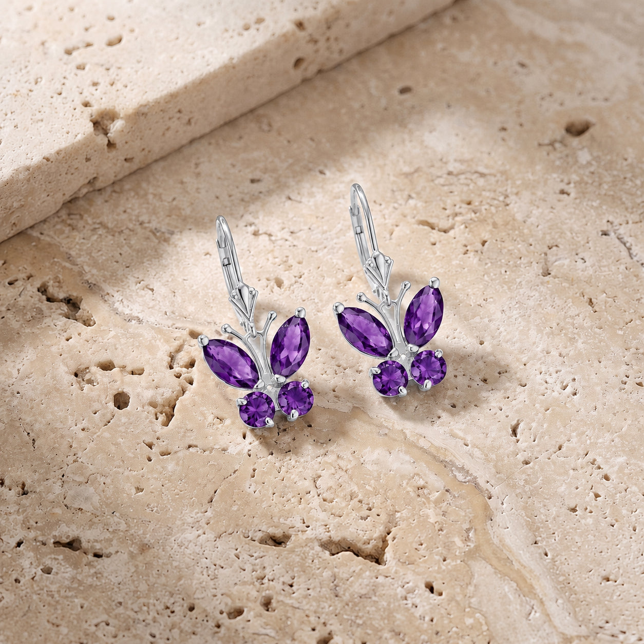 White Gold Aura Earrings Amethyst 10K — Luciana