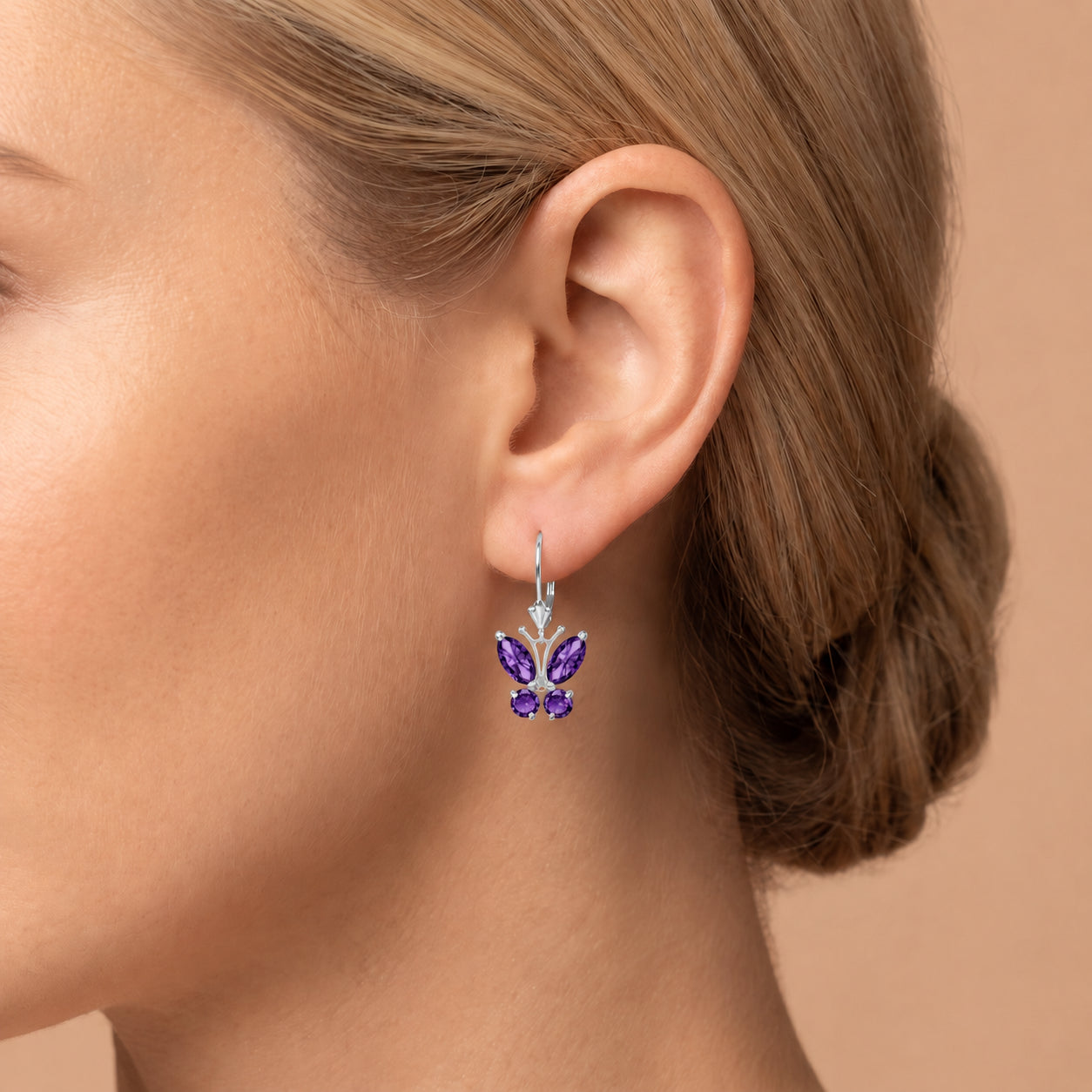 White Gold Aura Earrings Amethyst 10K — Luciana
