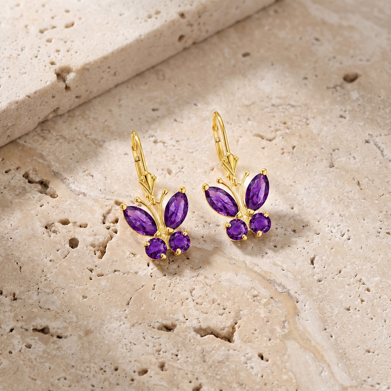 Yellow Gold Aura Earrings Amethyst 10K — Luciana