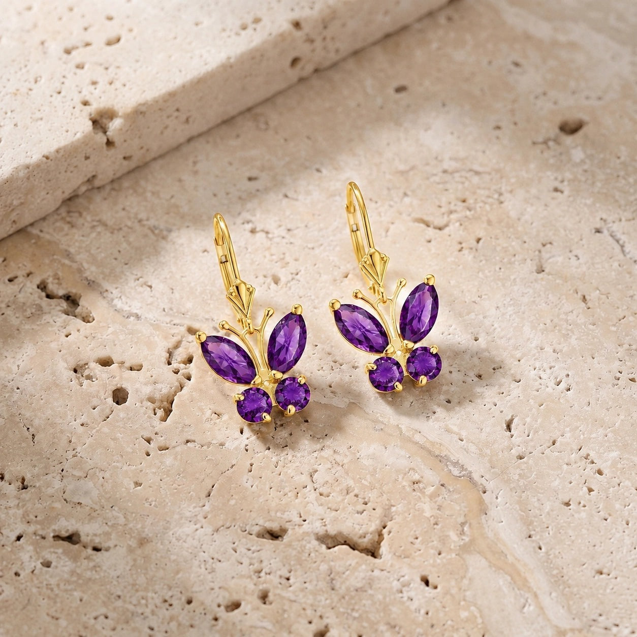 Yellow Gold Aura Earrings Amethyst 10K — Luciana