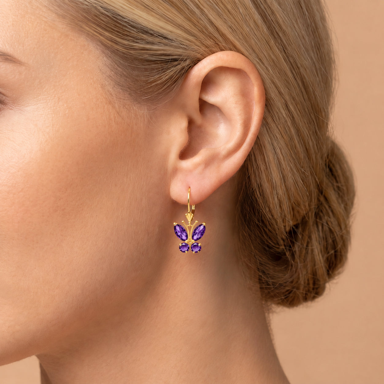 Yellow Gold Aura Earrings Amethyst 10K — Luciana