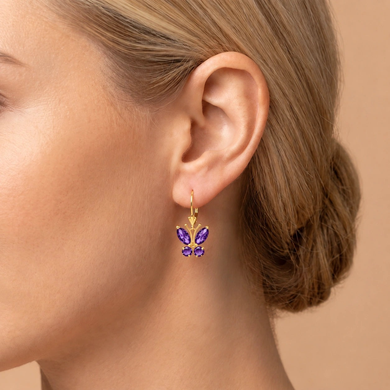 Yellow Gold Aura Earrings Amethyst 10K — Luciana