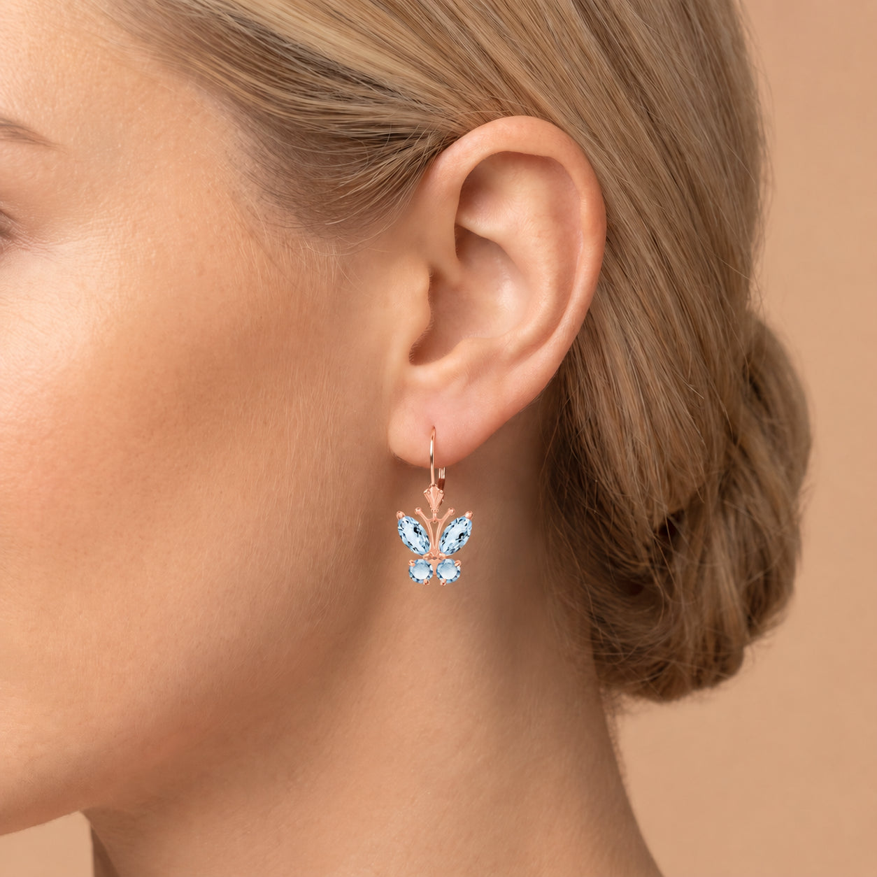 Rose Gold Aura Earrings Aquamarine 10K — Luciana