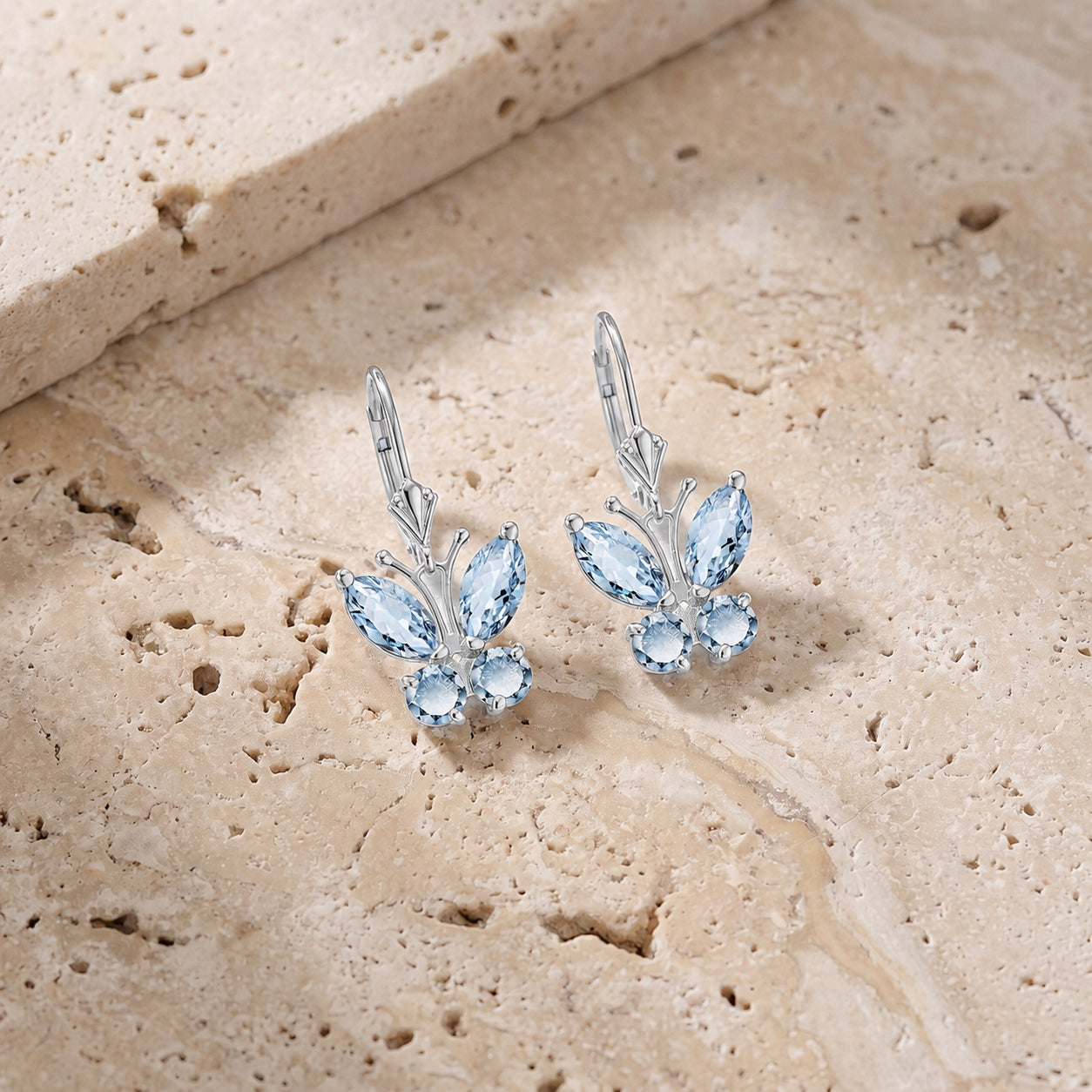 White Gold Aura Earrings Aquamarine 10K — Luciana