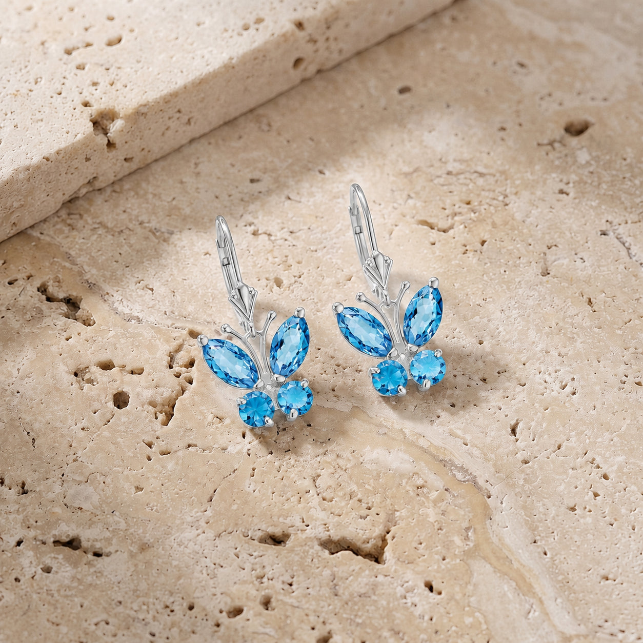 White Gold Aura Earrings Blue Topaz 10K — Luciana