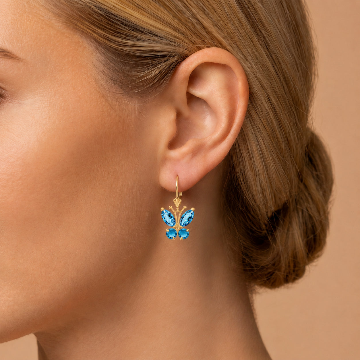 Yellow Gold Aura Earrings Blue Topaz 10K — Luciana