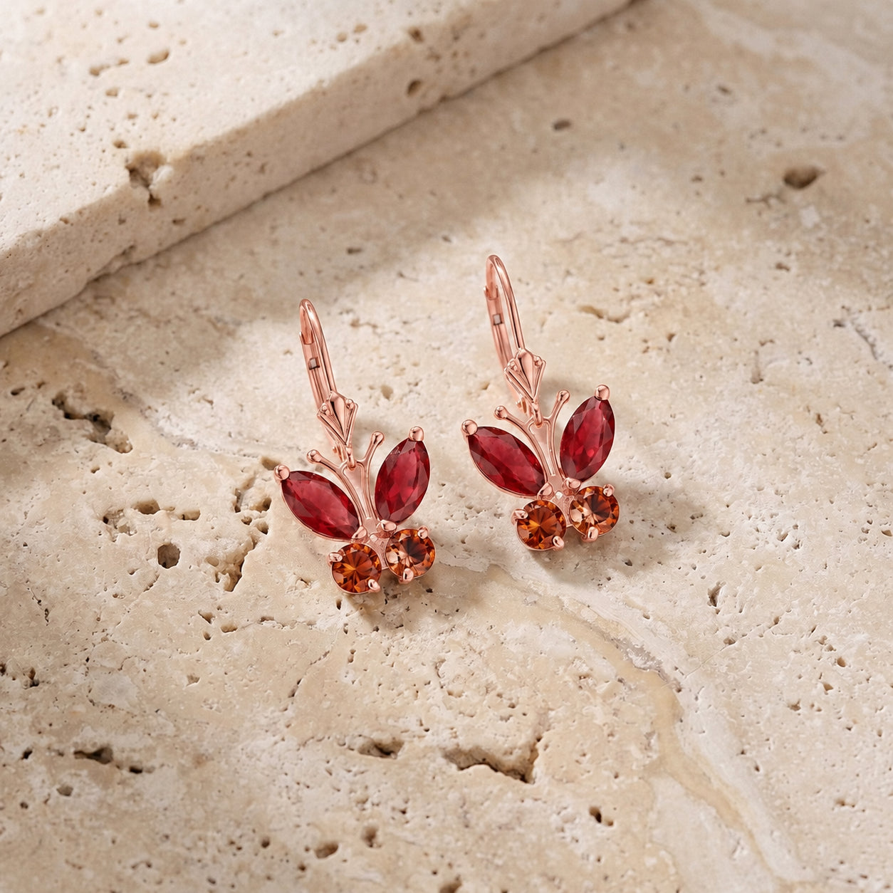 Rose Gold Aura Earrings Garnet 10K — Luciana