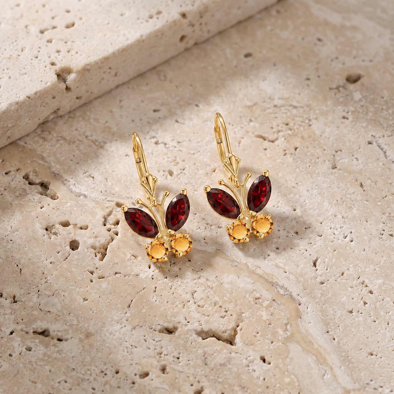 Yellow Gold Aura Earrings Garnet 10K — Luciana
