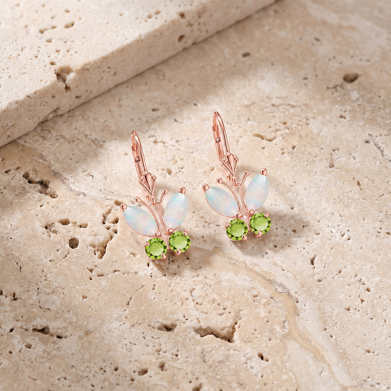 Rose Gold Aura Earrings Opal 10K — Luciana