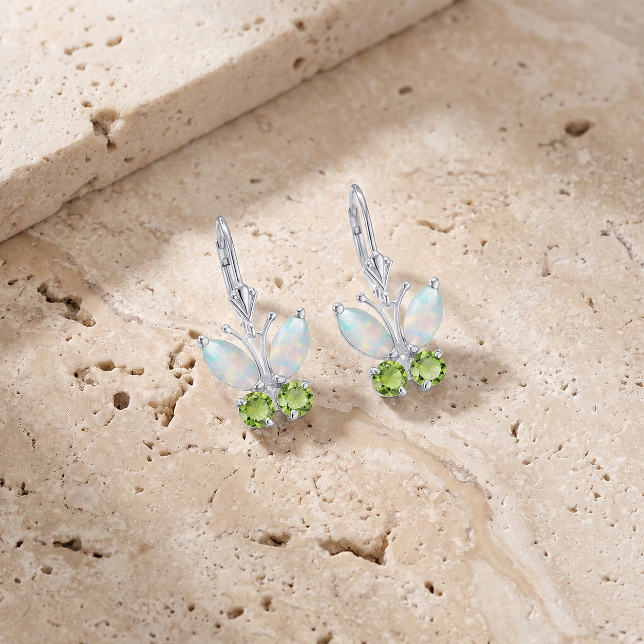 White Gold Aura Earrings Opal 10K — Luciana