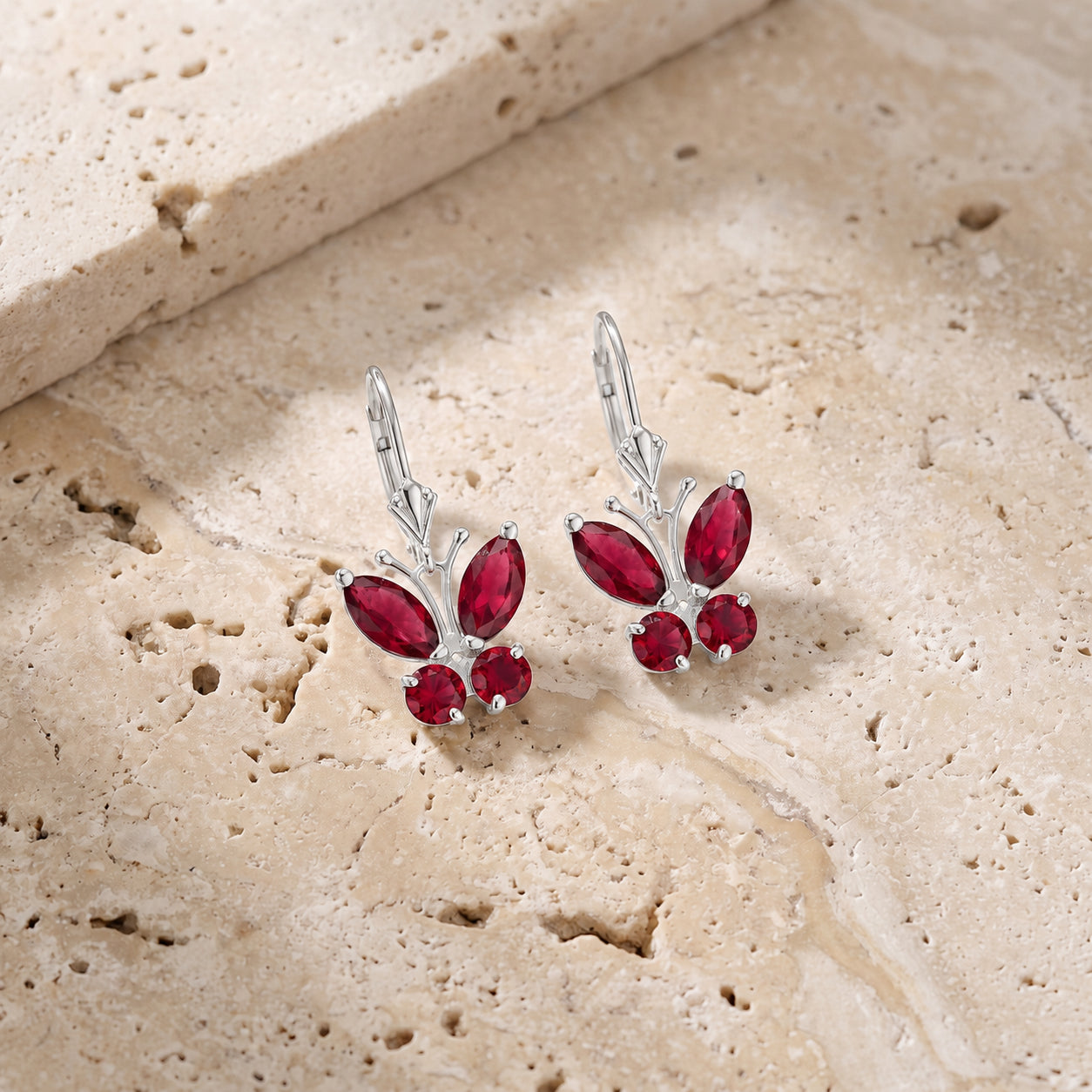 White Gold Aura Earrings Ruby 10K — Luciana