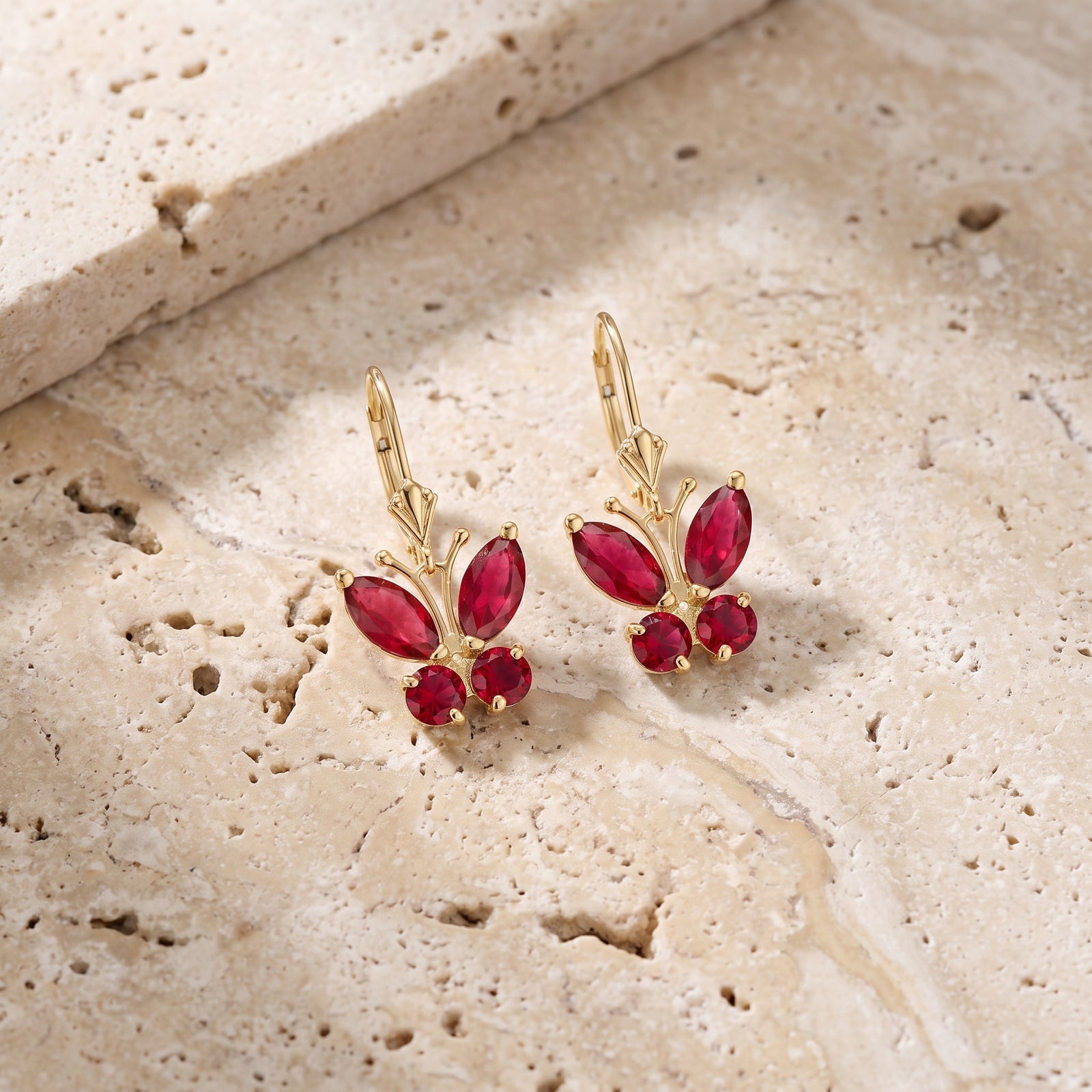 Yellow Gold Aura Earrings Ruby 10K — Luciana