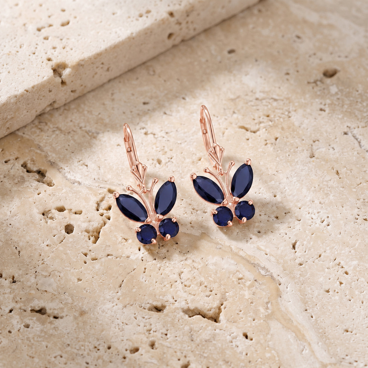 Rose Gold Aura Earrings Sapphire 10K — Luciana