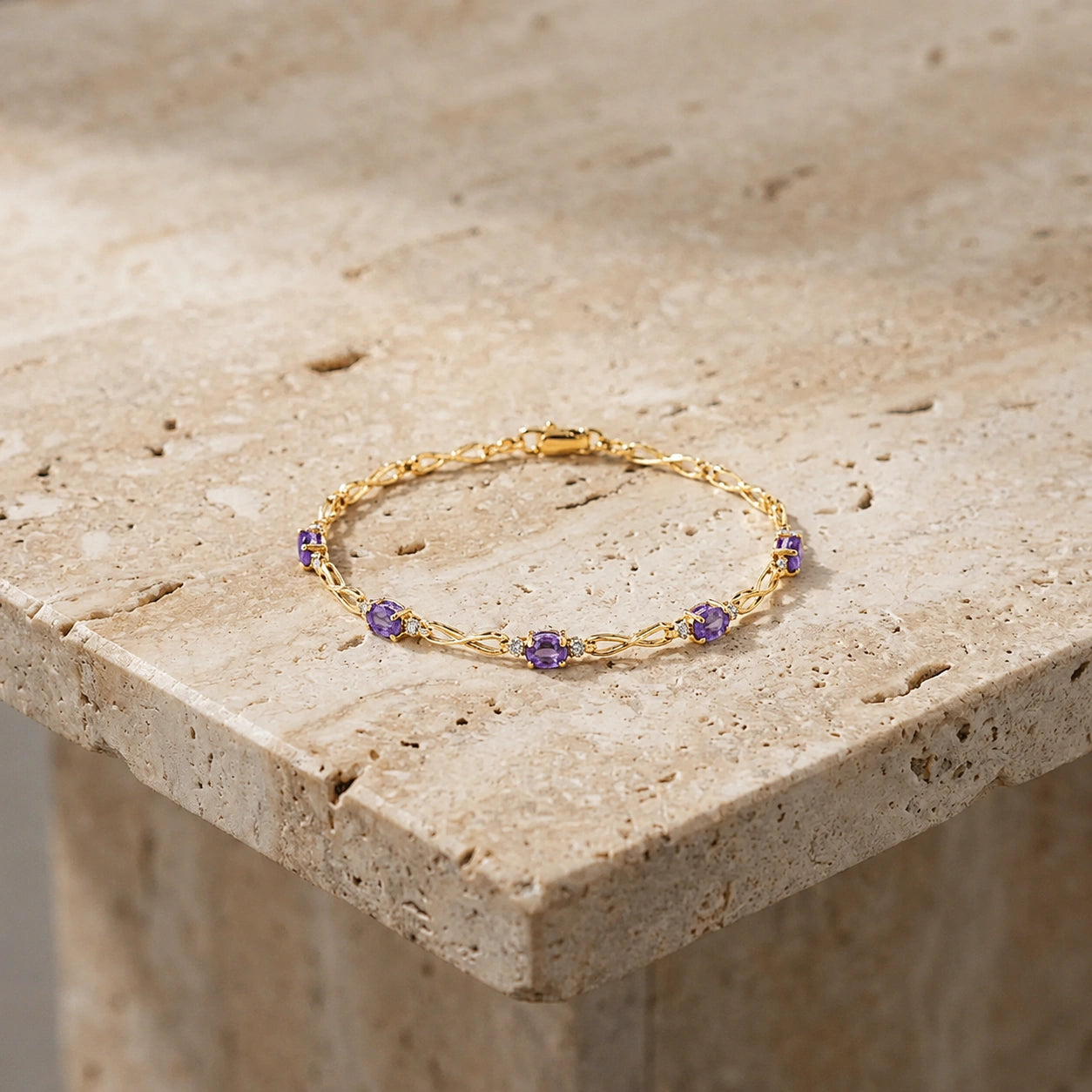 Yellow Gold Diamond & Amethyst — Mariagreta