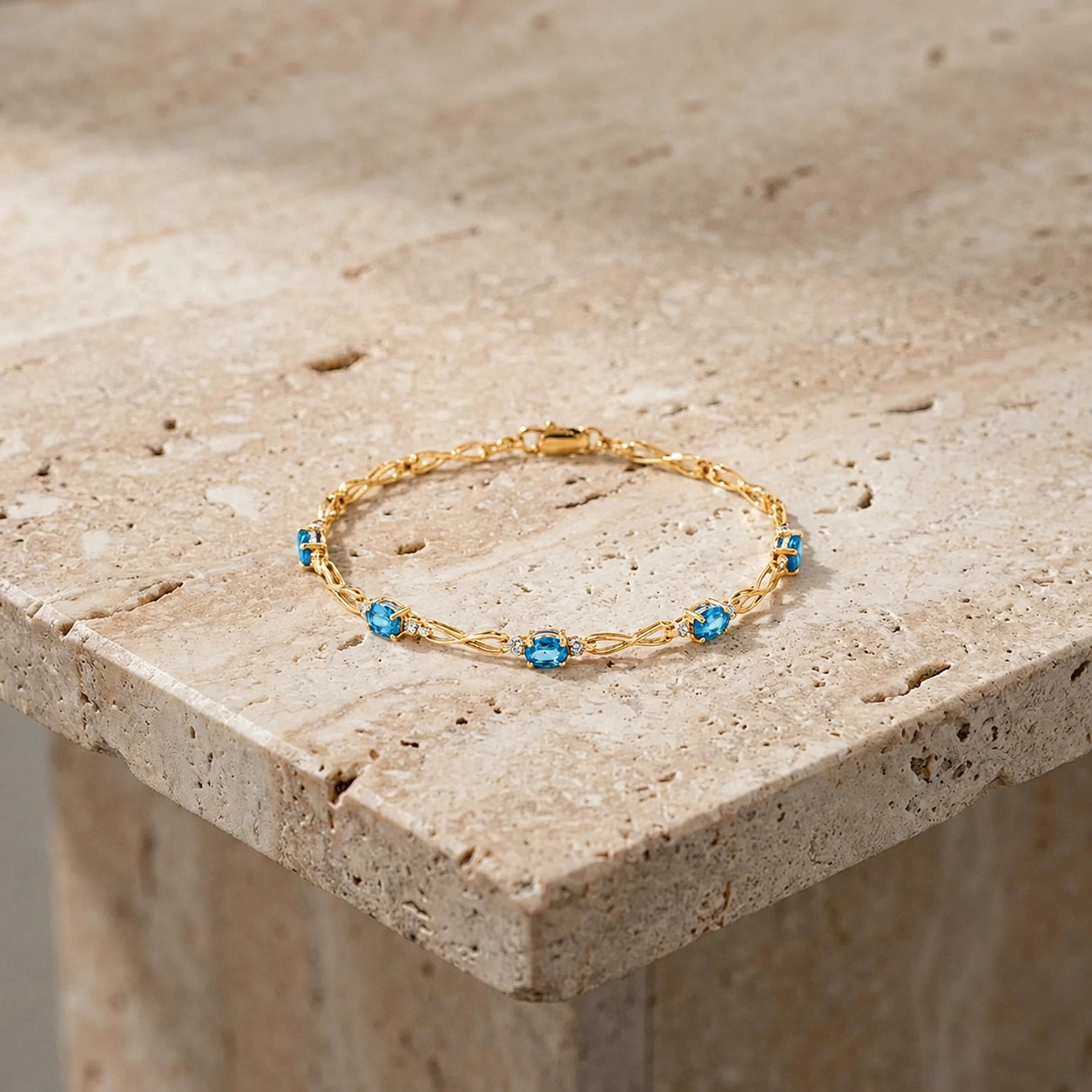 Yellow Gold Diamond & Blue Topaz — Mariagreta