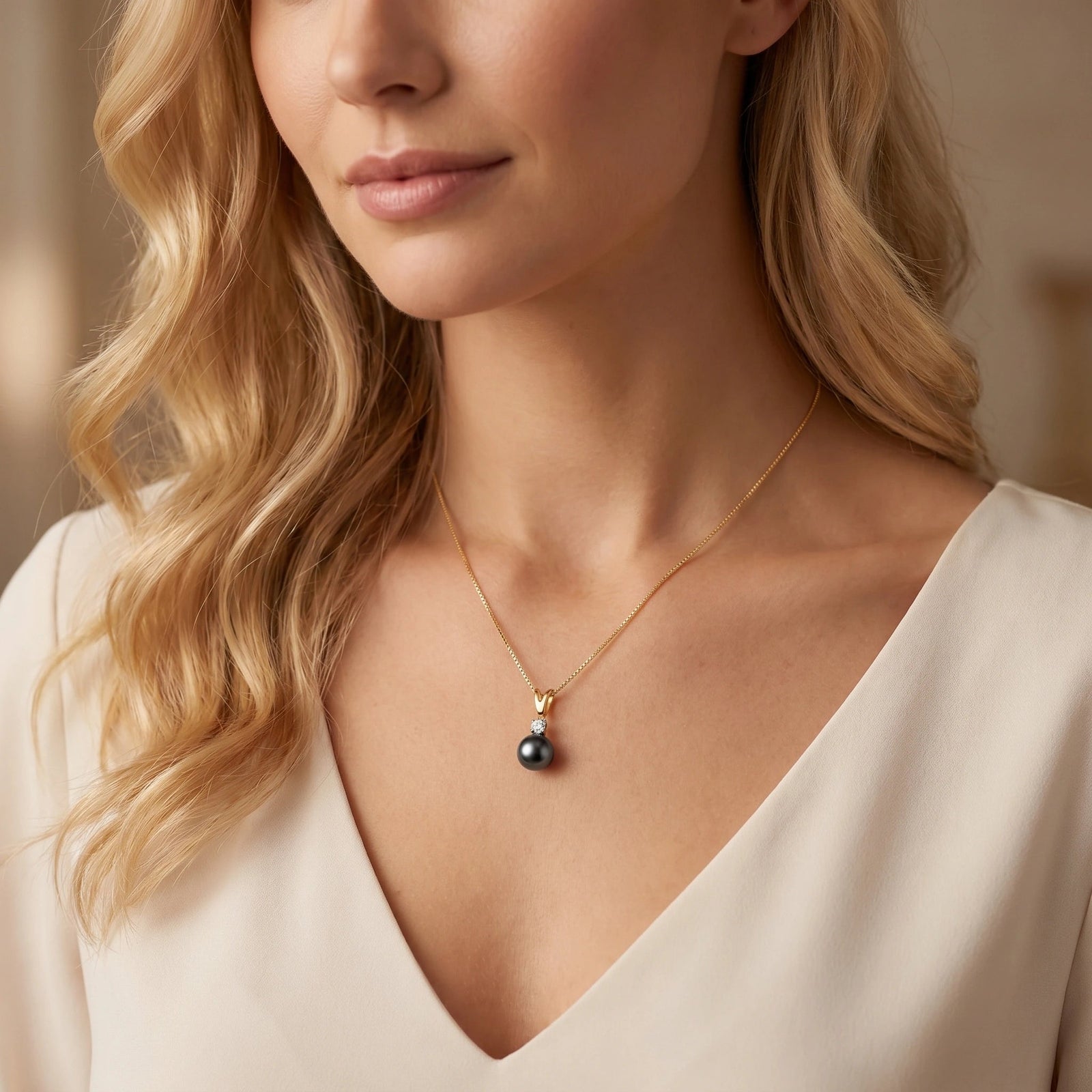 Yellow Gold Necklace Pearl 10K — Alma