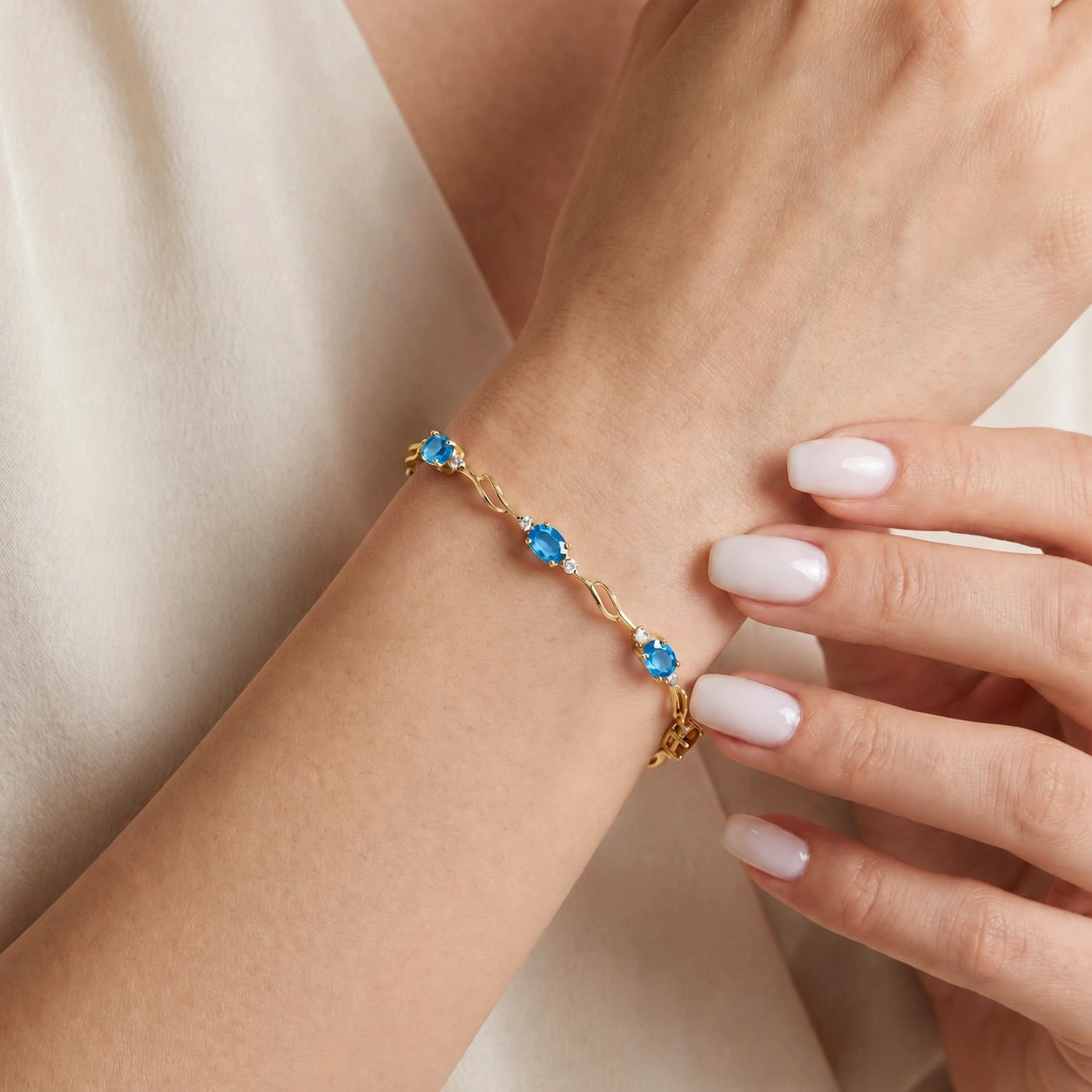 Yellow Gold Diamond & Blue Topaz — Mariaida
