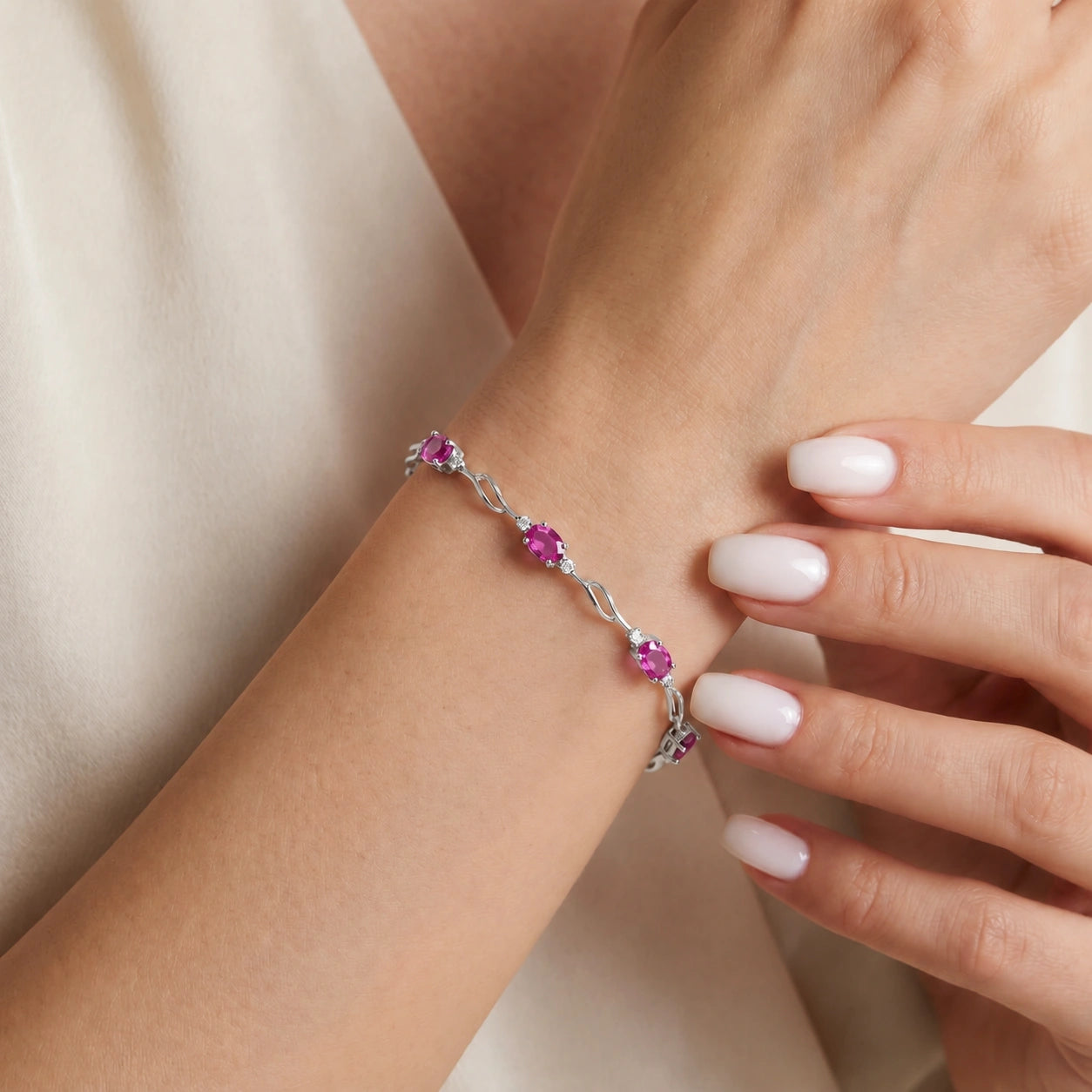 White Gold Diamond & Pink Topaz — Mariaida