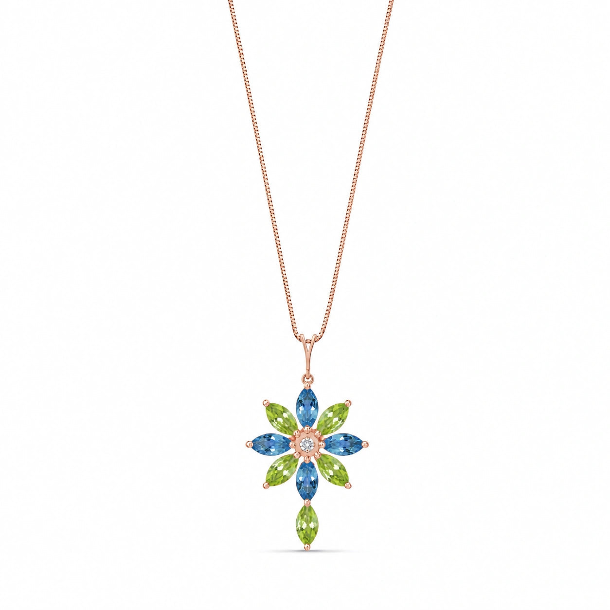 Rose Gold Blue Topaz & Diamond & Peridot — Angelina