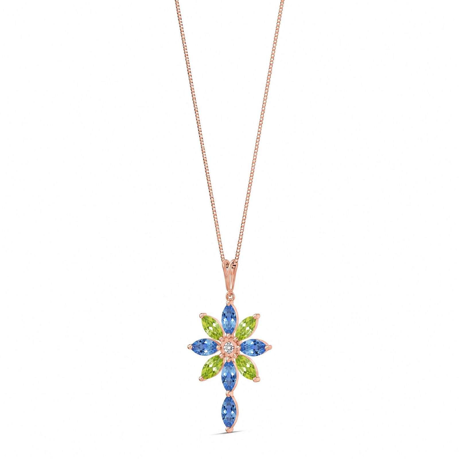Rose Gold Blue Topaz & Diamond & Peridot — Angelina