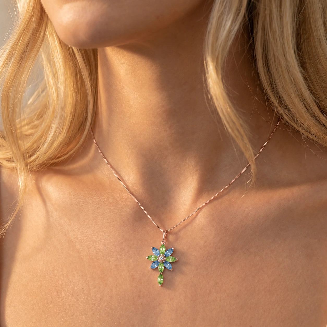 Rose Gold Blue Topaz & Diamond & Peridot — Angelina