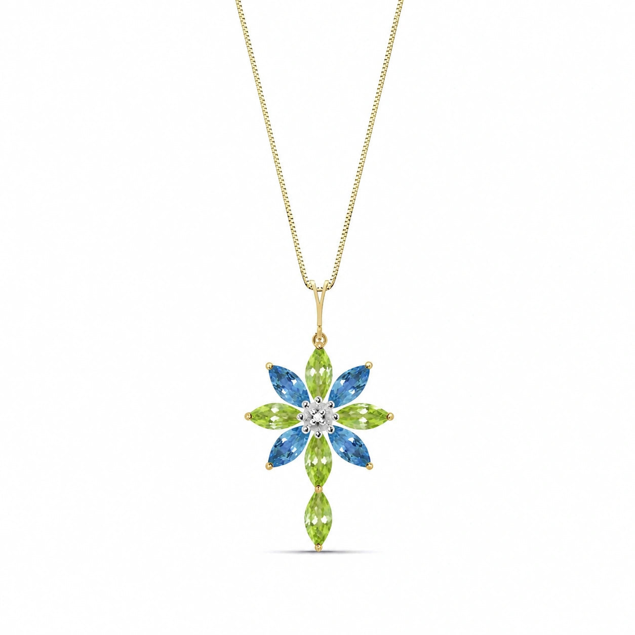 Yellow Gold Blue Topaz & Diamond & Peridot — Angelina