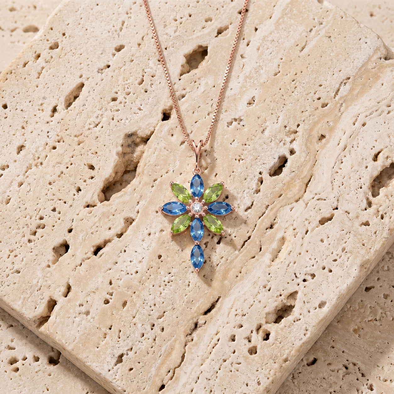 Rose Gold Peridot & Diamond & Blue Topaz — Angelina
