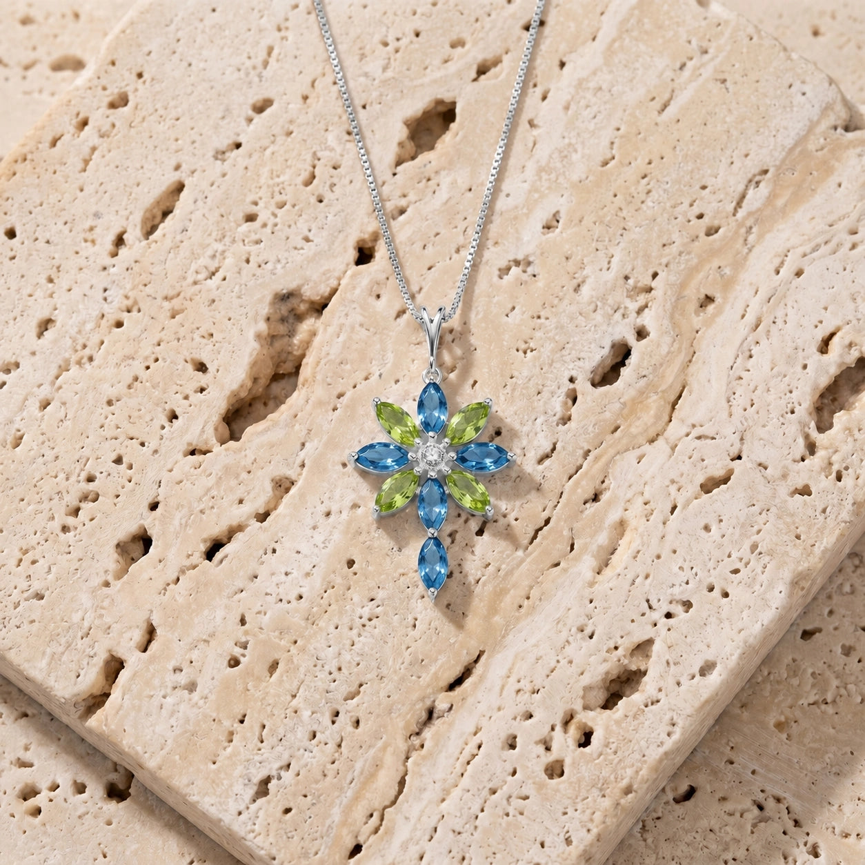 White Gold Peridot & Diamond & Blue Topaz — Angelina