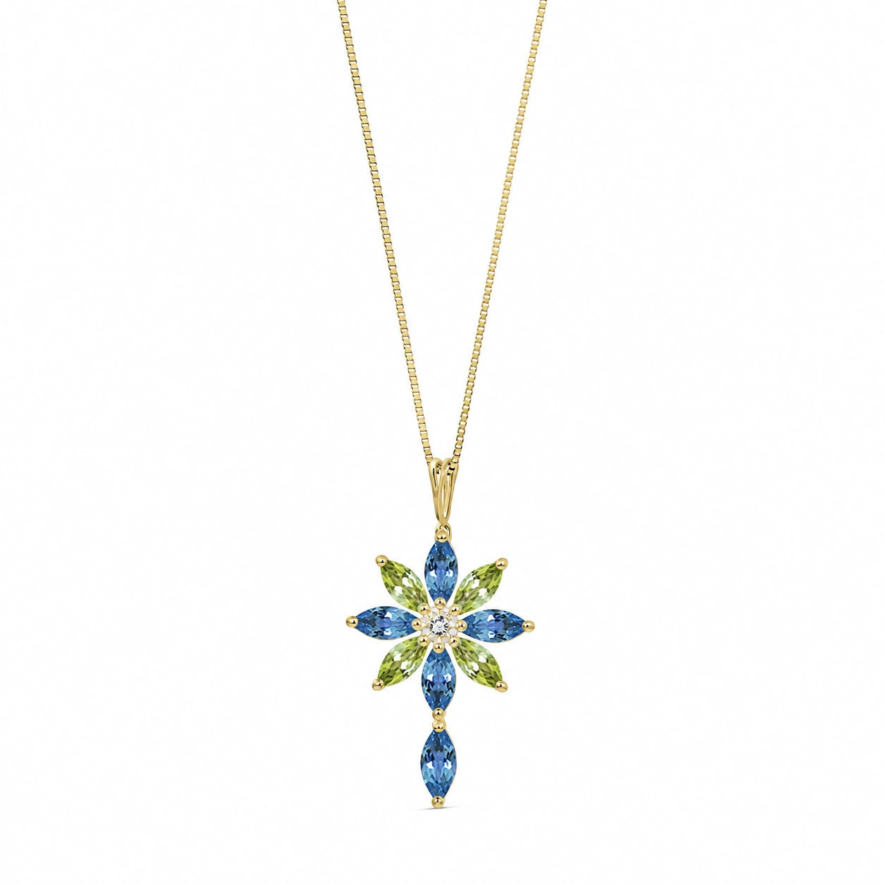Yellow Gold Peridot & Diamond & Blue Topaz — Angelina