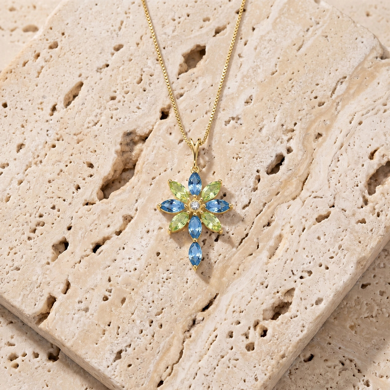 Yellow Gold Peridot & Diamond & Blue Topaz — Angelina