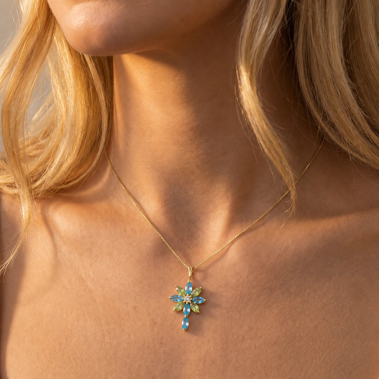 Yellow Gold Peridot & Diamond & Blue Topaz — Angelina