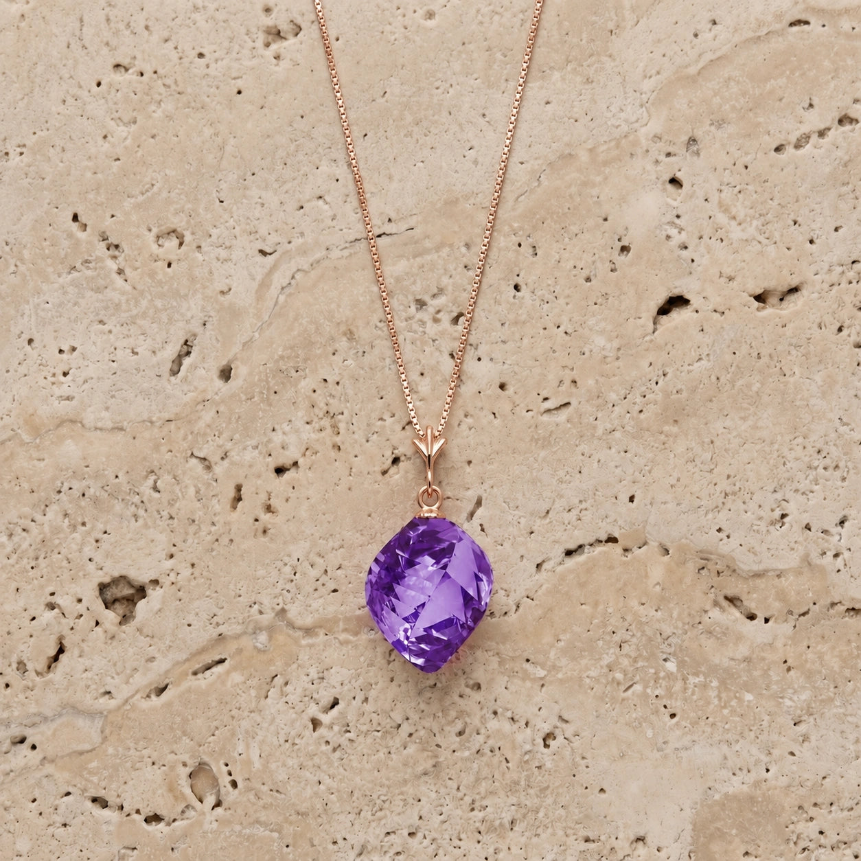 Rose Gold Pendant Necklace Amethyst 10K — Malvina
