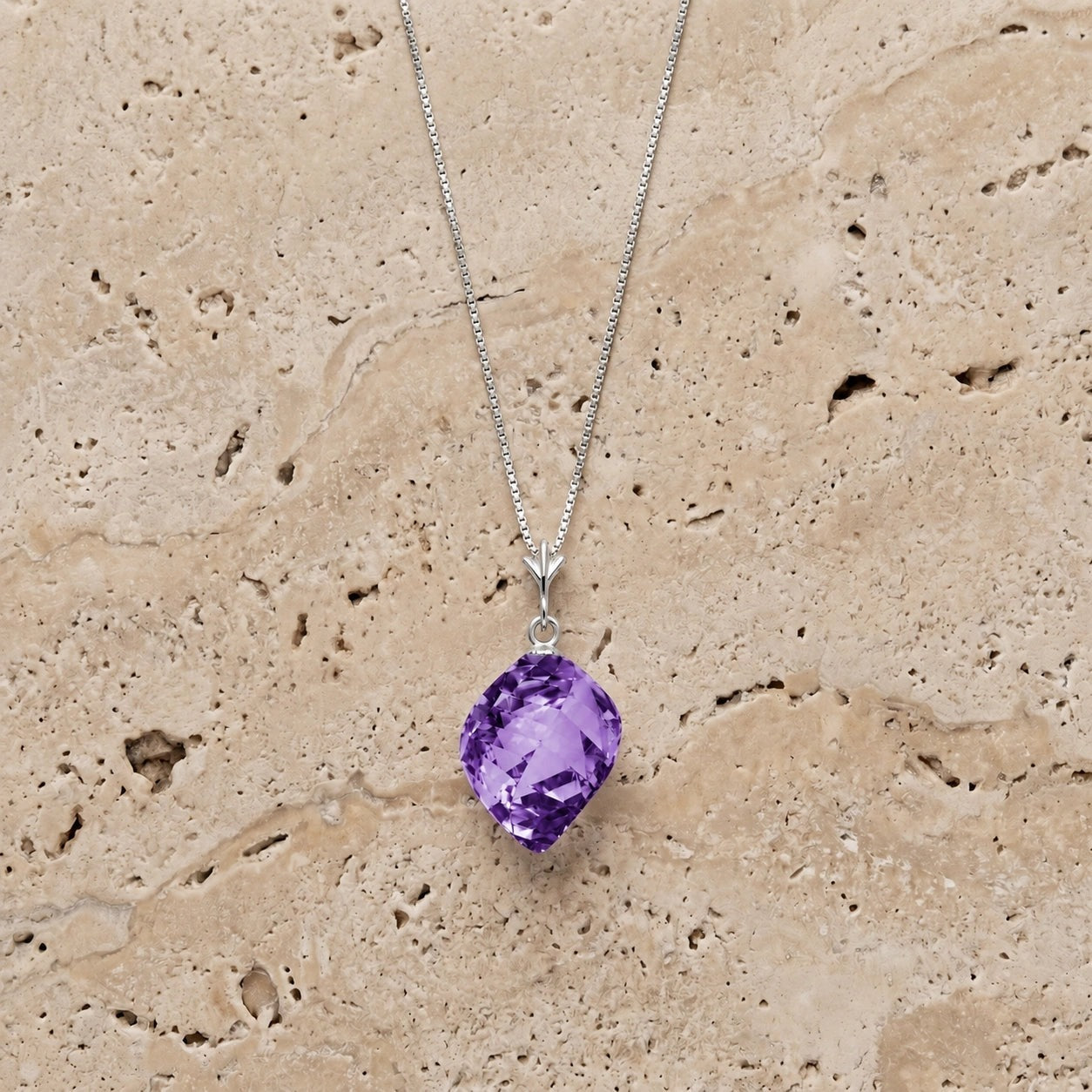 White Gold Pendant Necklace Amethyst 10K — Malvina