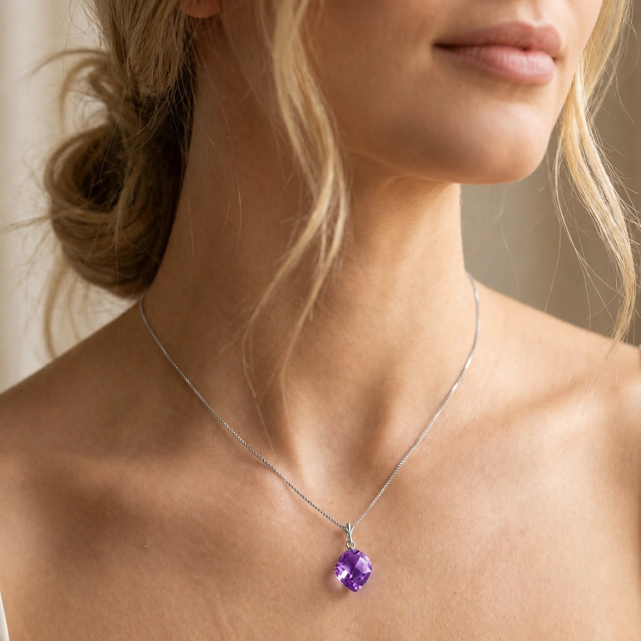 White Gold Pendant Necklace Amethyst 10K — Malvina