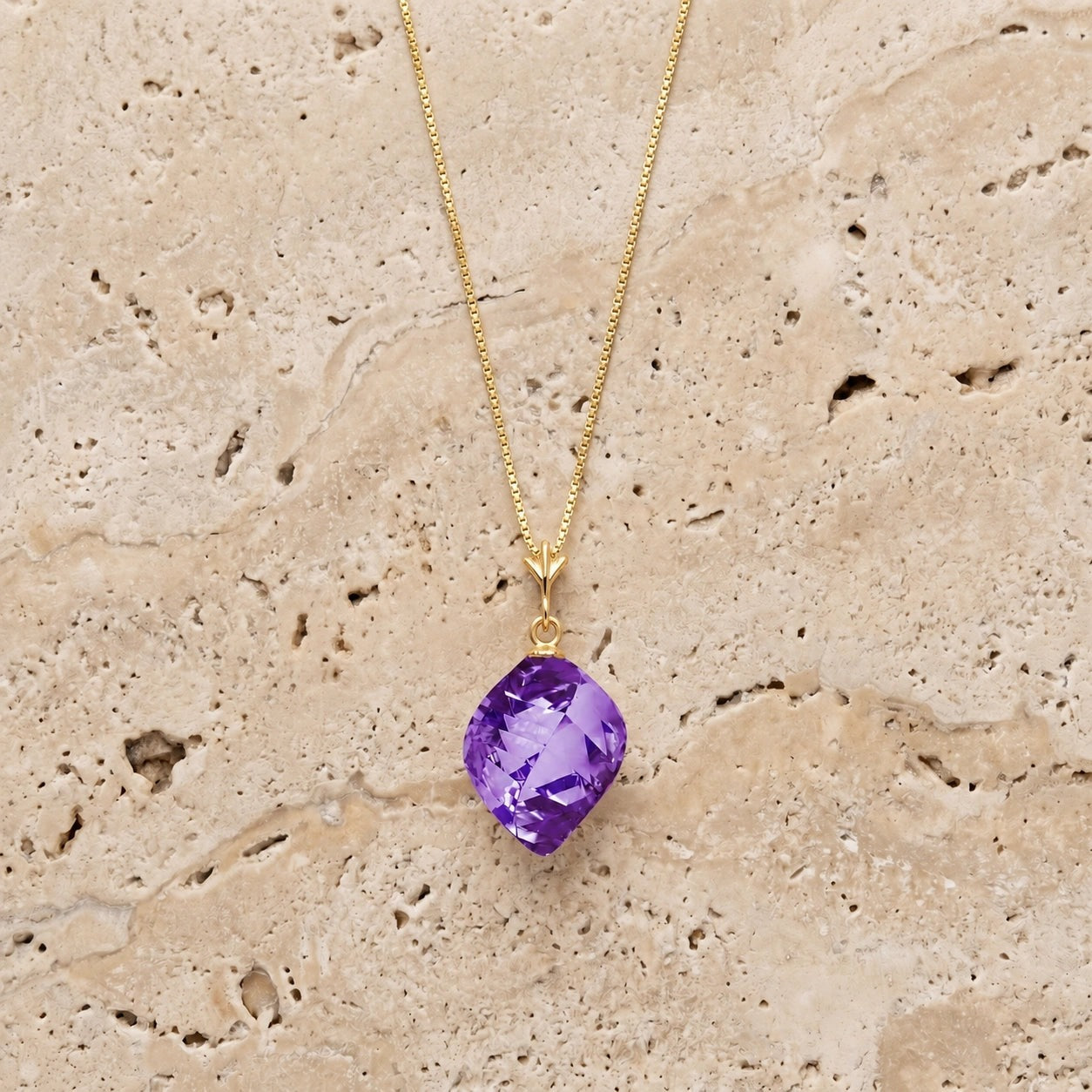 Yellow Gold Pendant Necklace Amethyst 10K — Malvina