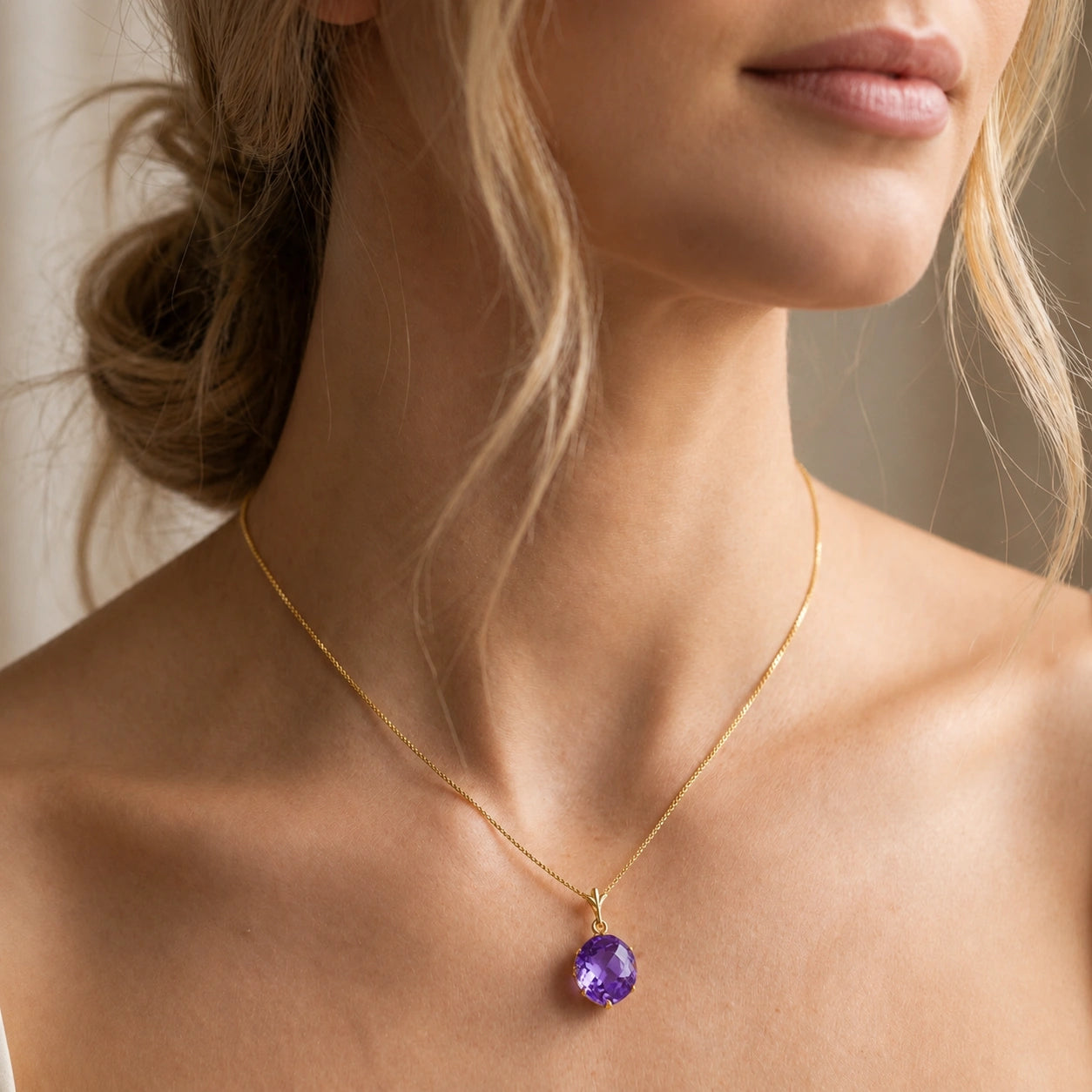 Yellow Gold Pendant Necklace Amethyst 10K — Malvina