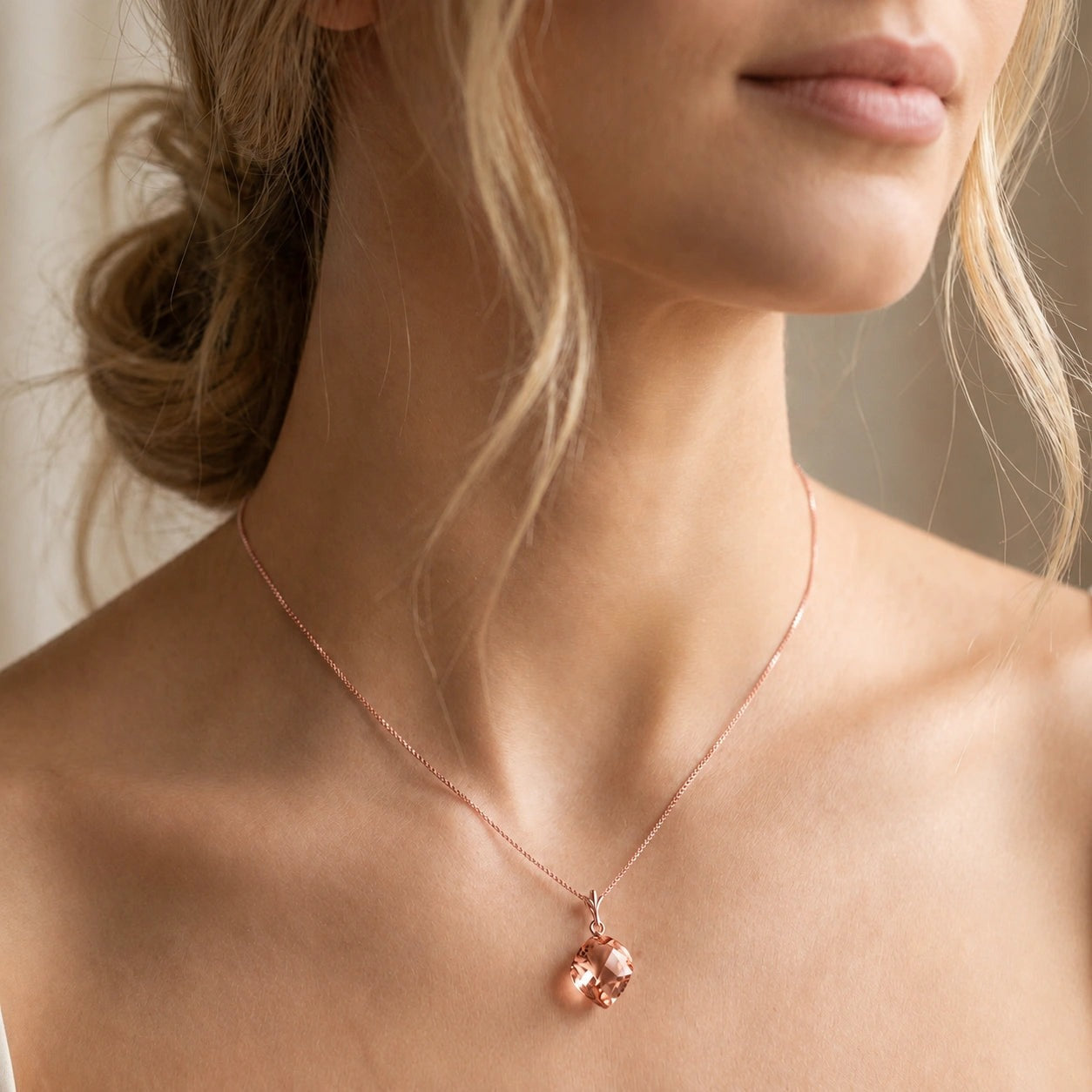 Rose Gold Pendant Necklace Green Amethyst 10K — Malvina