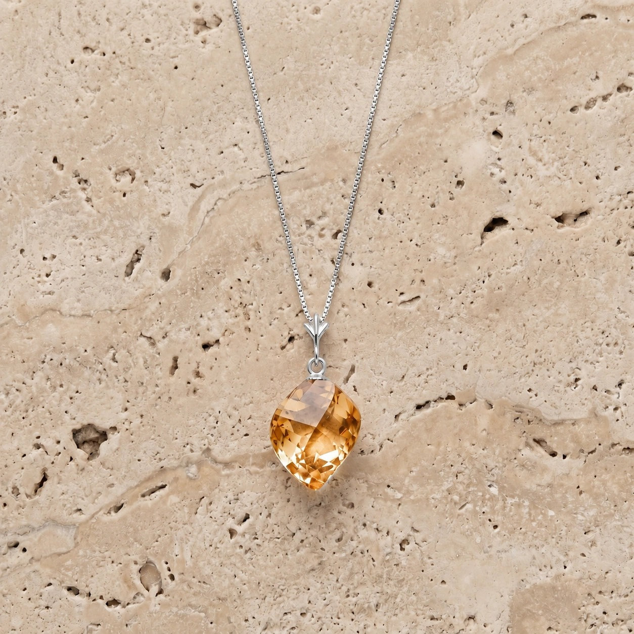 White Gold Pendant Necklace Green Amethyst 10K — Malvina