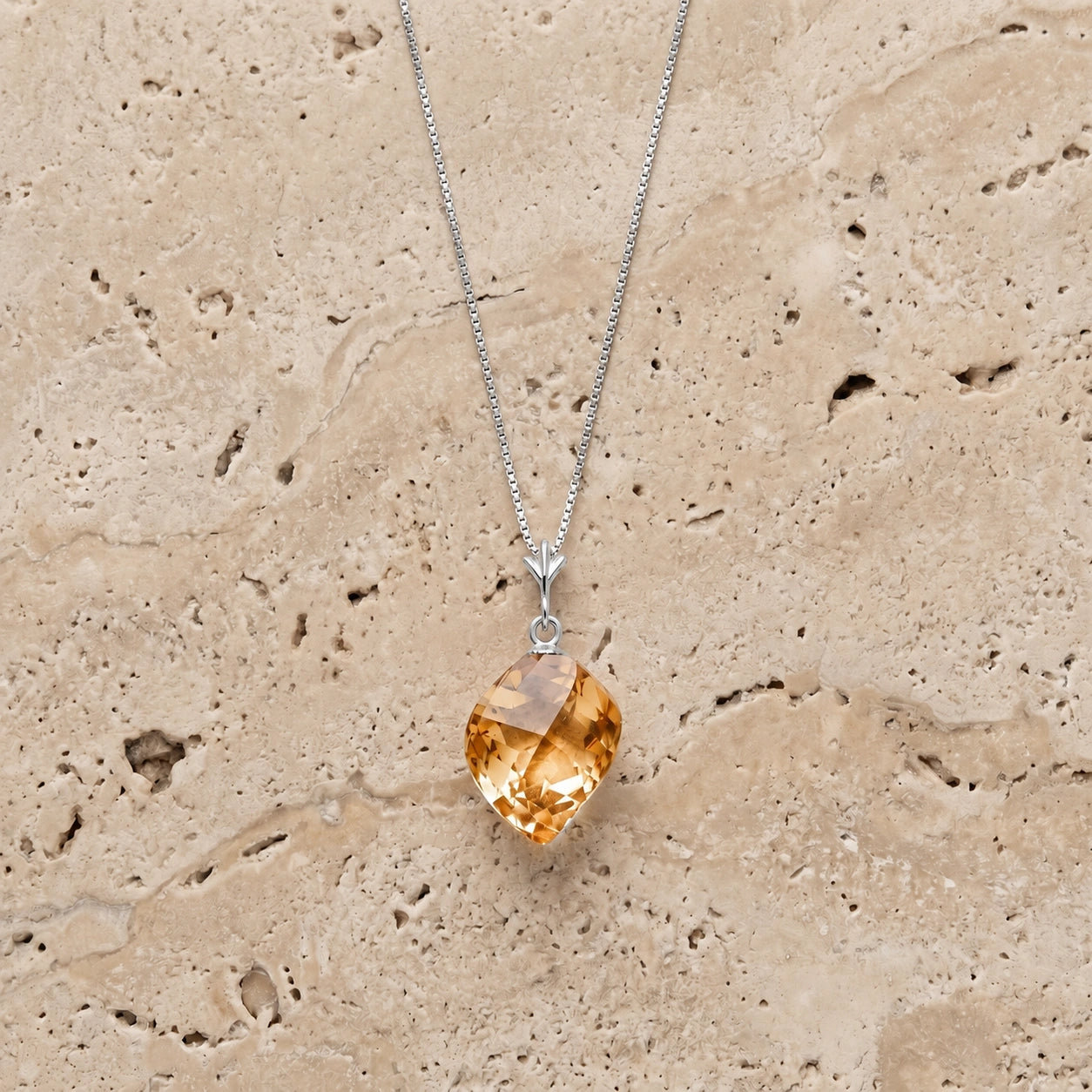 White Gold Pendant Necklace Green Amethyst 10K — Malvina